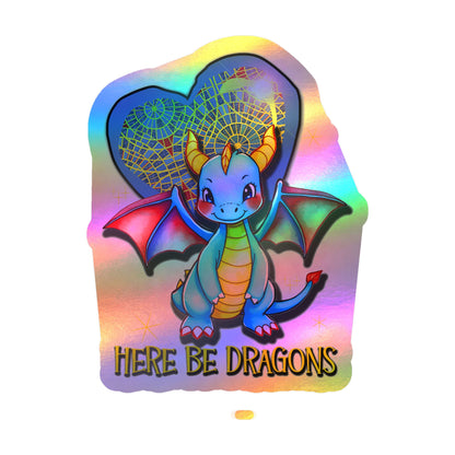 Here Be Dragons Kiss-Cut Vinyl Sticker — Cute Blue Dragon Decal for Laptops, Water Bottles & Windows