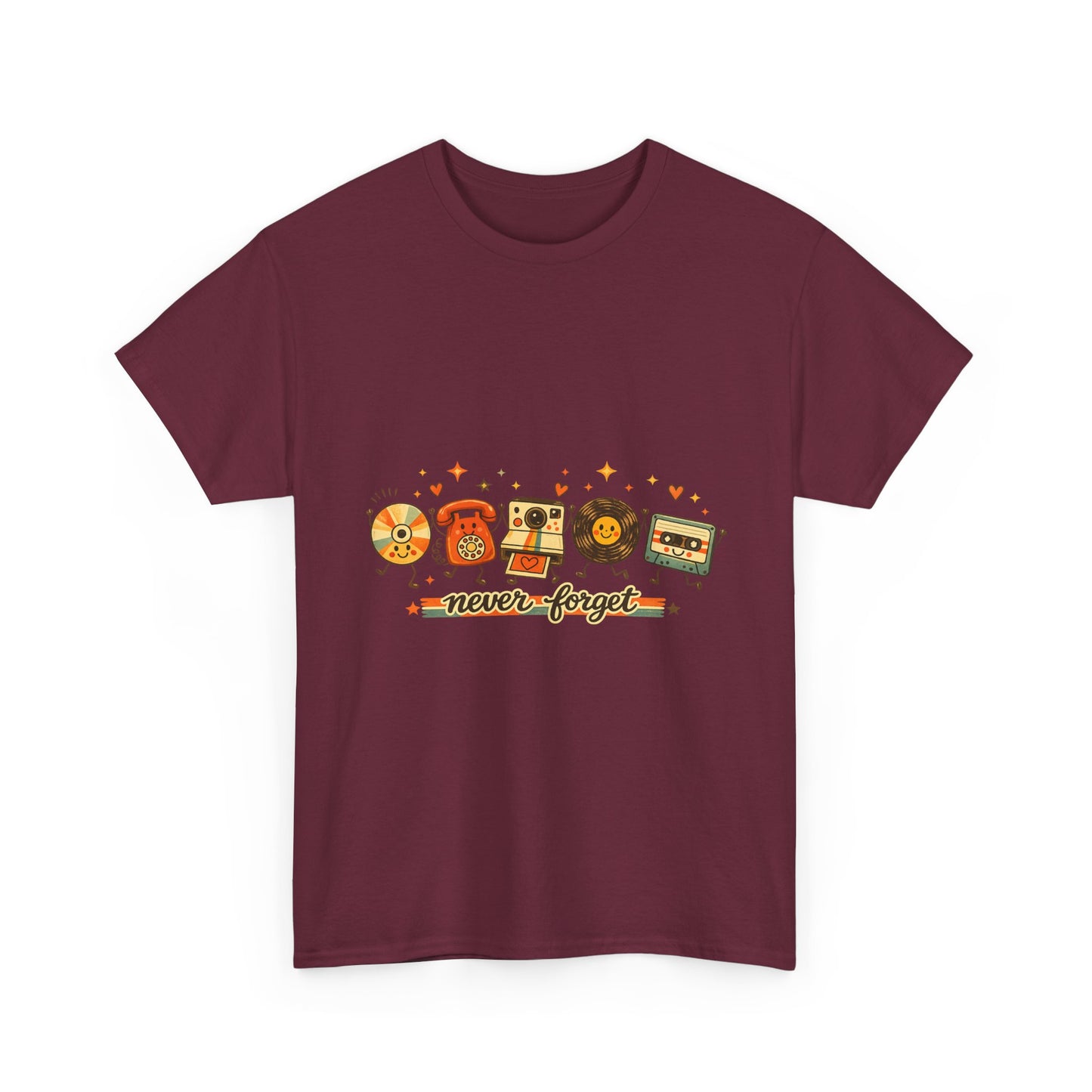 Retro Music Tee — "Never Forget" Vinyl, Cassette & CD Throwback Shirt