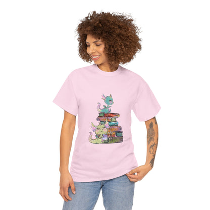Book Dragon T-Shirt — Cute Book Stack Dragons Reading Tee