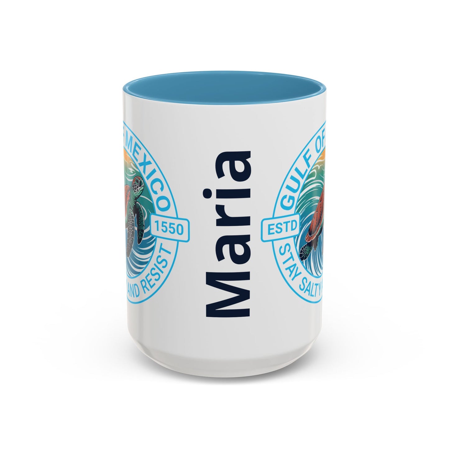 Customizable Gulf of Mexico Turtle Coffee Mug — "Stay Salty and Resist" Accent Ceramic Mug
