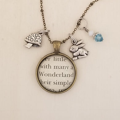 Alice in Wonderland book charm necklace