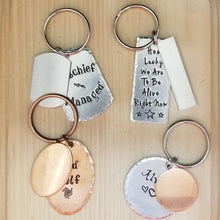 Hand stamped keychains - Custom - 2 pieces of metal