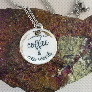 coffee and cuss words - Shell pendant