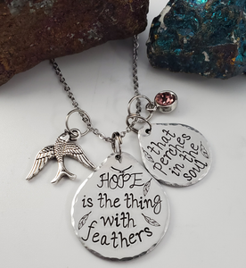 Hope is the thing with feathers - Charm Necklace