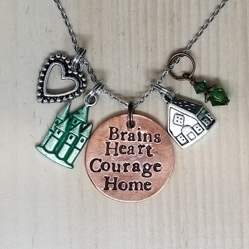 Brains Heart Courage Home - Charm Necklace