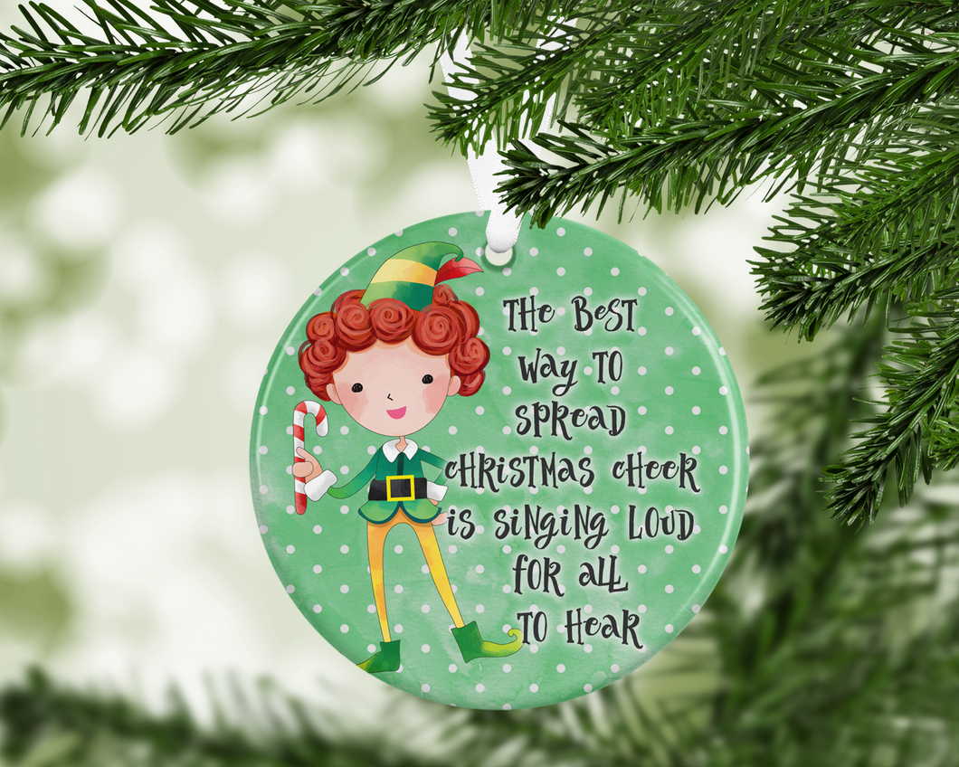Elf - The best way to spread Christmas cheer  -  porcelain / ceramic ornament