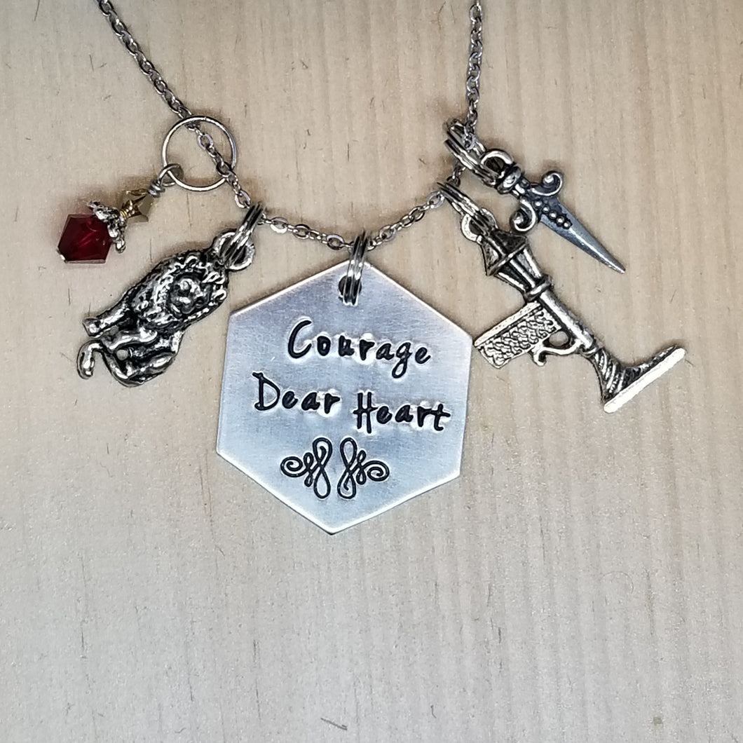 Courage Dear Heart with a Lamp Post - Charm Necklace